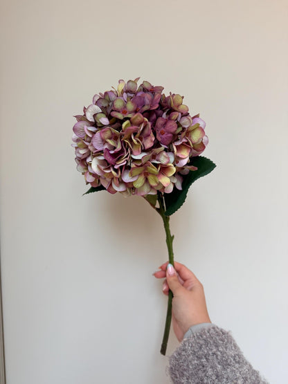 Autumn White, Pink and Burgundy Artificial Hydrangea Stems - NalaWillowCo