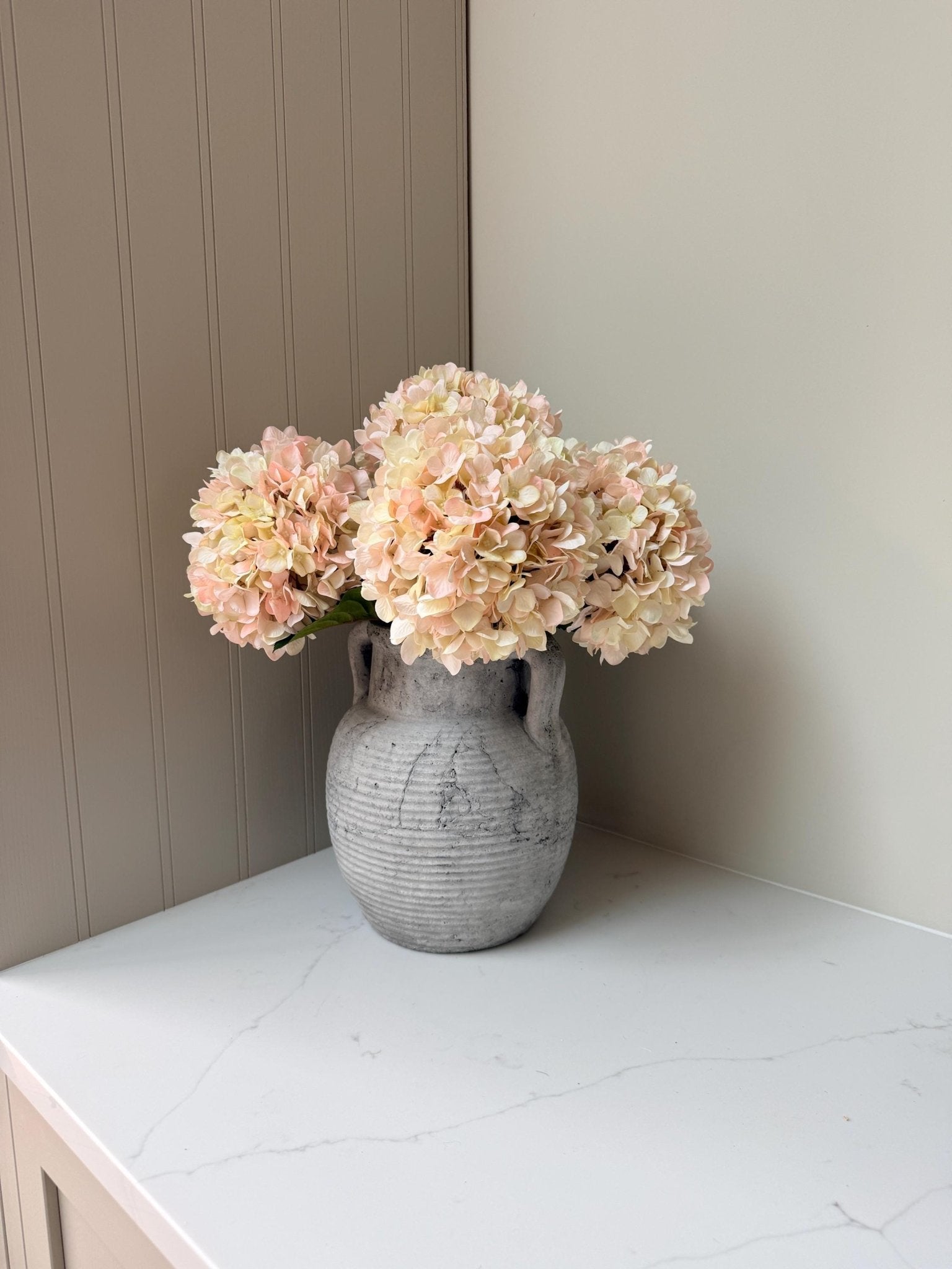Autumn White with Pink Tone Artificial Hydrangea Stems - NalaWillowCo