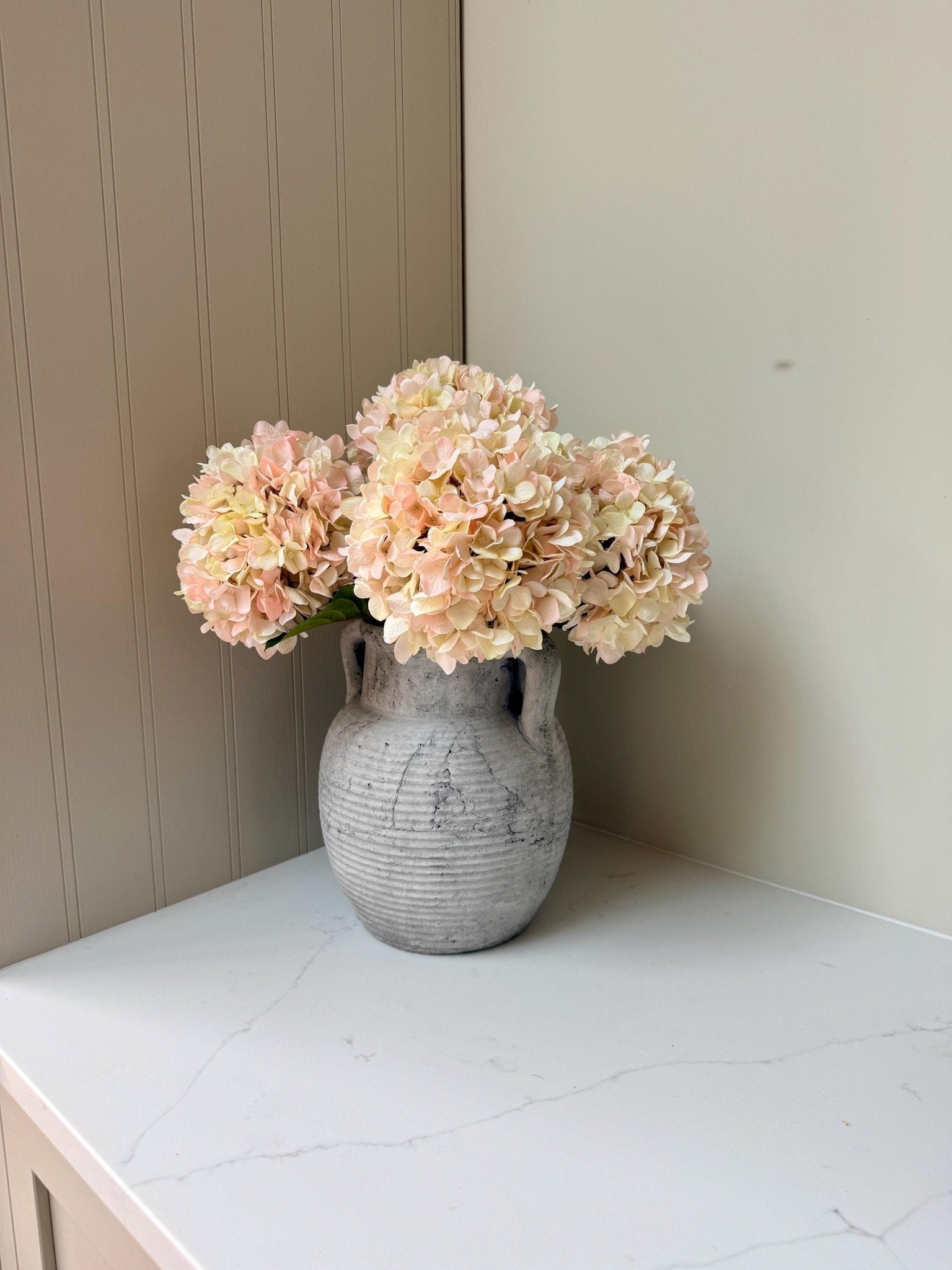 Autumn White with Pink Tone Artificial Hydrangea Stems - NalaWillowCo