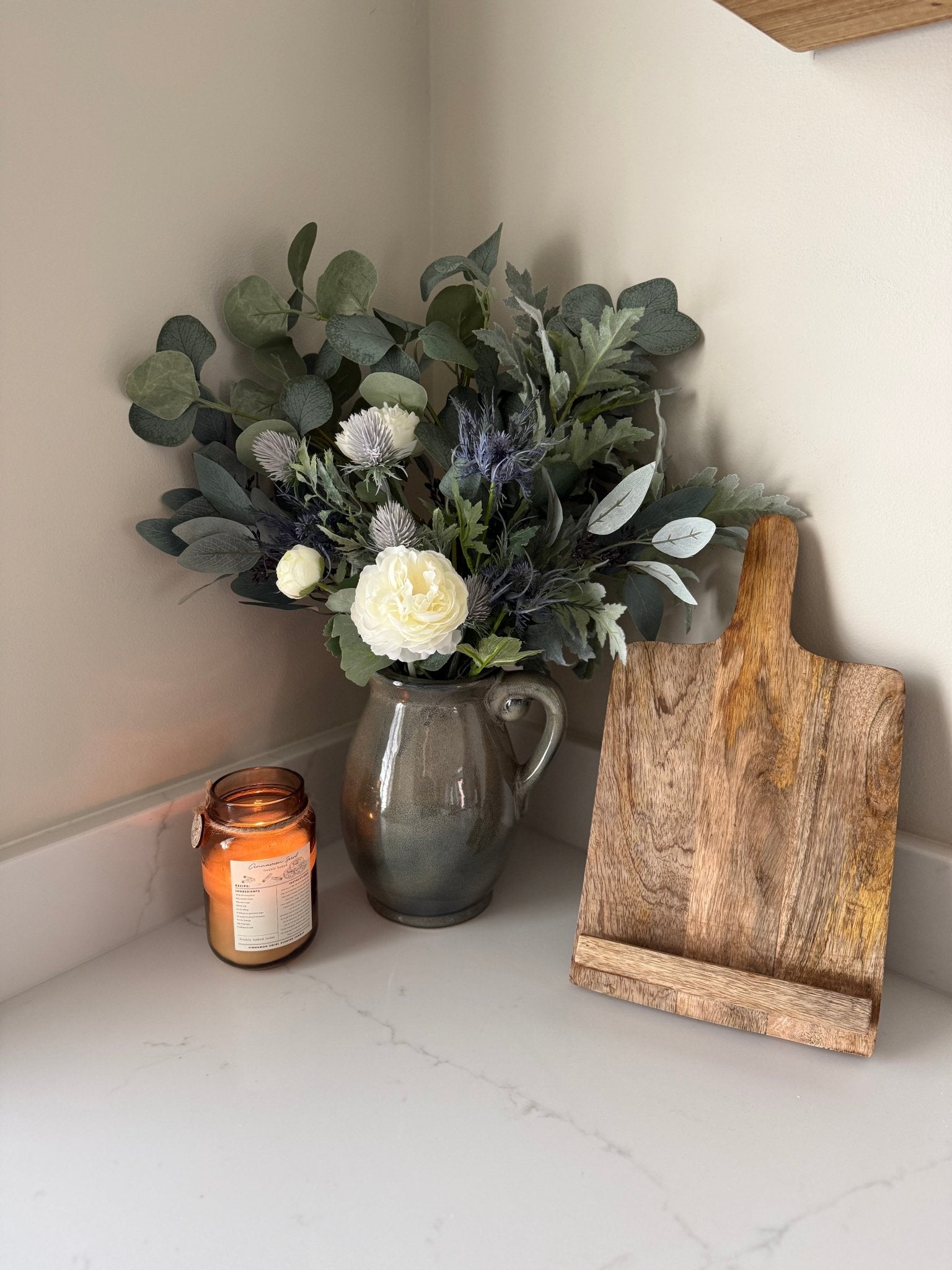 Blue Thistle Winter Faux Flower Bouquet Arrangement - NalaWillowCo