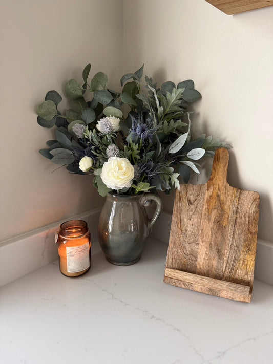 Blue Thistle Winter Faux Flower Bouquet Arrangement - NalaWillowCo