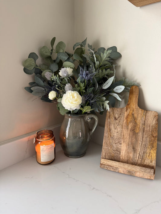 Blue Thistle Winter Faux Flower Bouquet Arrangement - NalaWillowCo