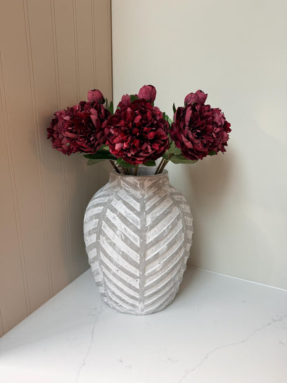 Burgundy Peony Realistic Artificial Faux Flower Stem - NalaWillowCo