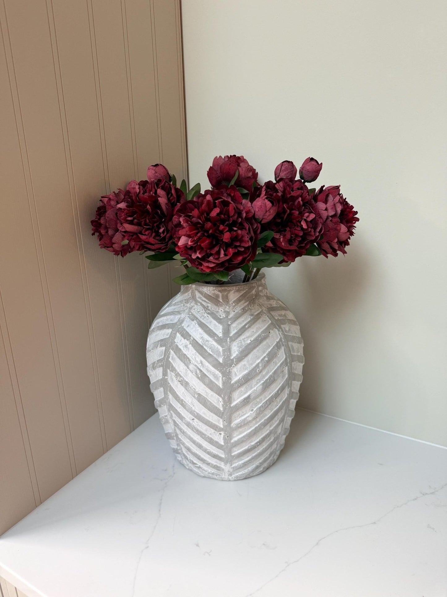 Burgundy Peony Realistic Artificial Faux Flower Stem - NalaWillowCo