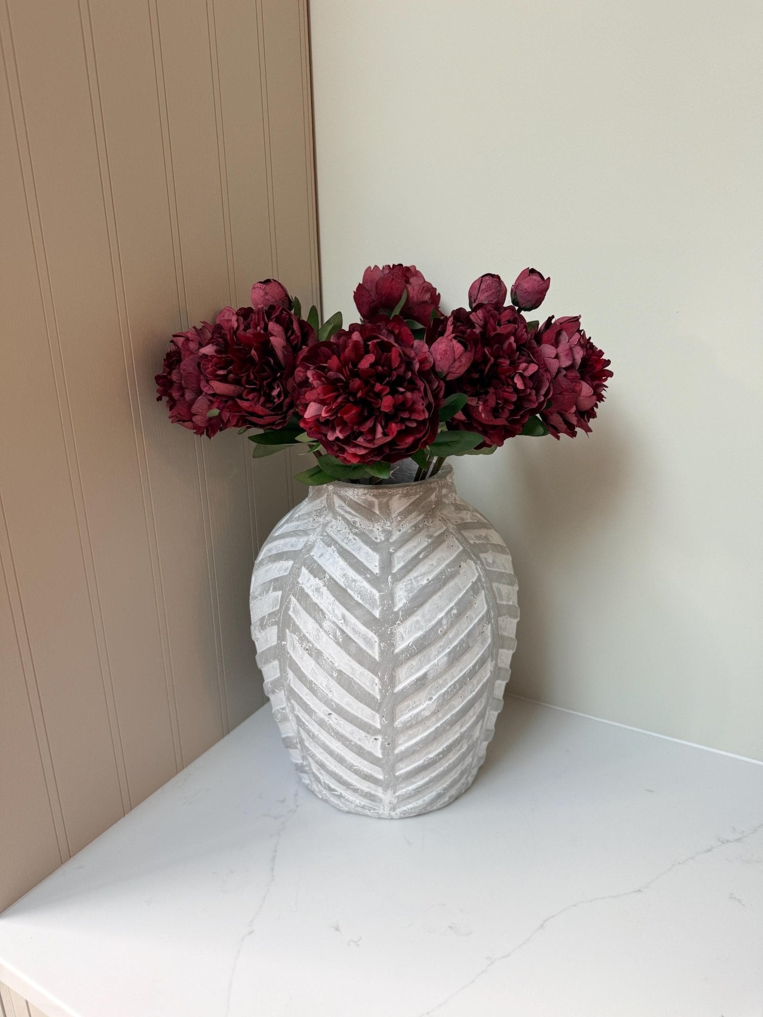 Burgundy Peony Realistic Artificial Faux Flower Stem - NalaWillowCo