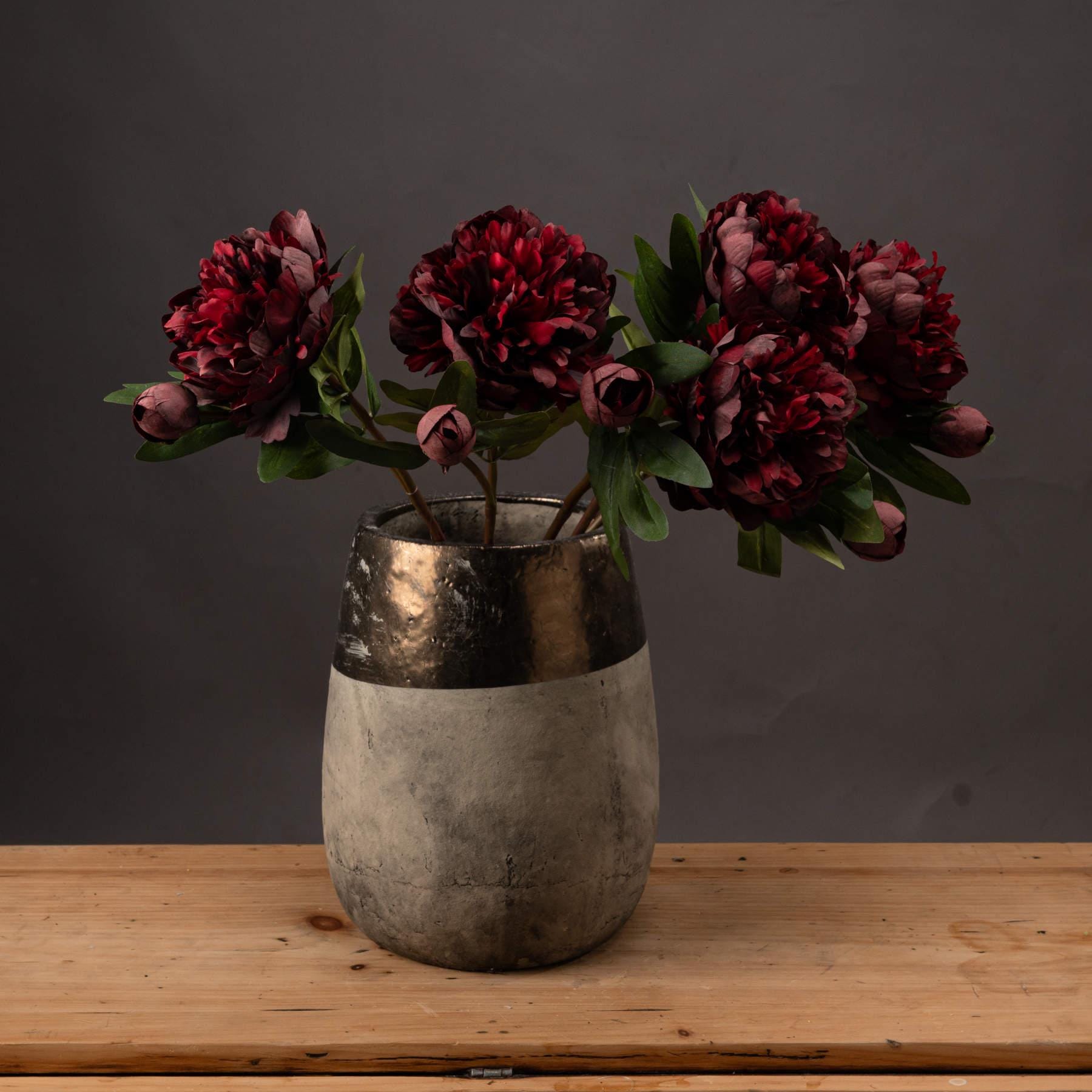 Burgundy Peony Realistic Artificial Faux Flower Stem - NalaWillowCo