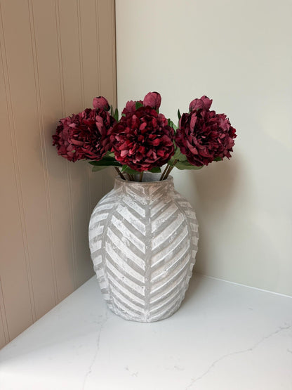 Burgundy Peony Realistic Artificial Faux Flower Stem - NalaWillowCo