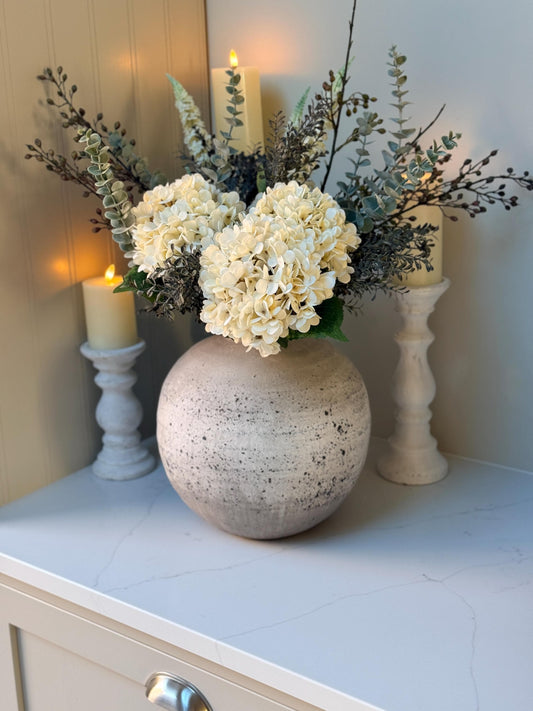 Gracie – Luxury Silk Autumn Floral Arrangement | White Hydrangea and Eucalyptus