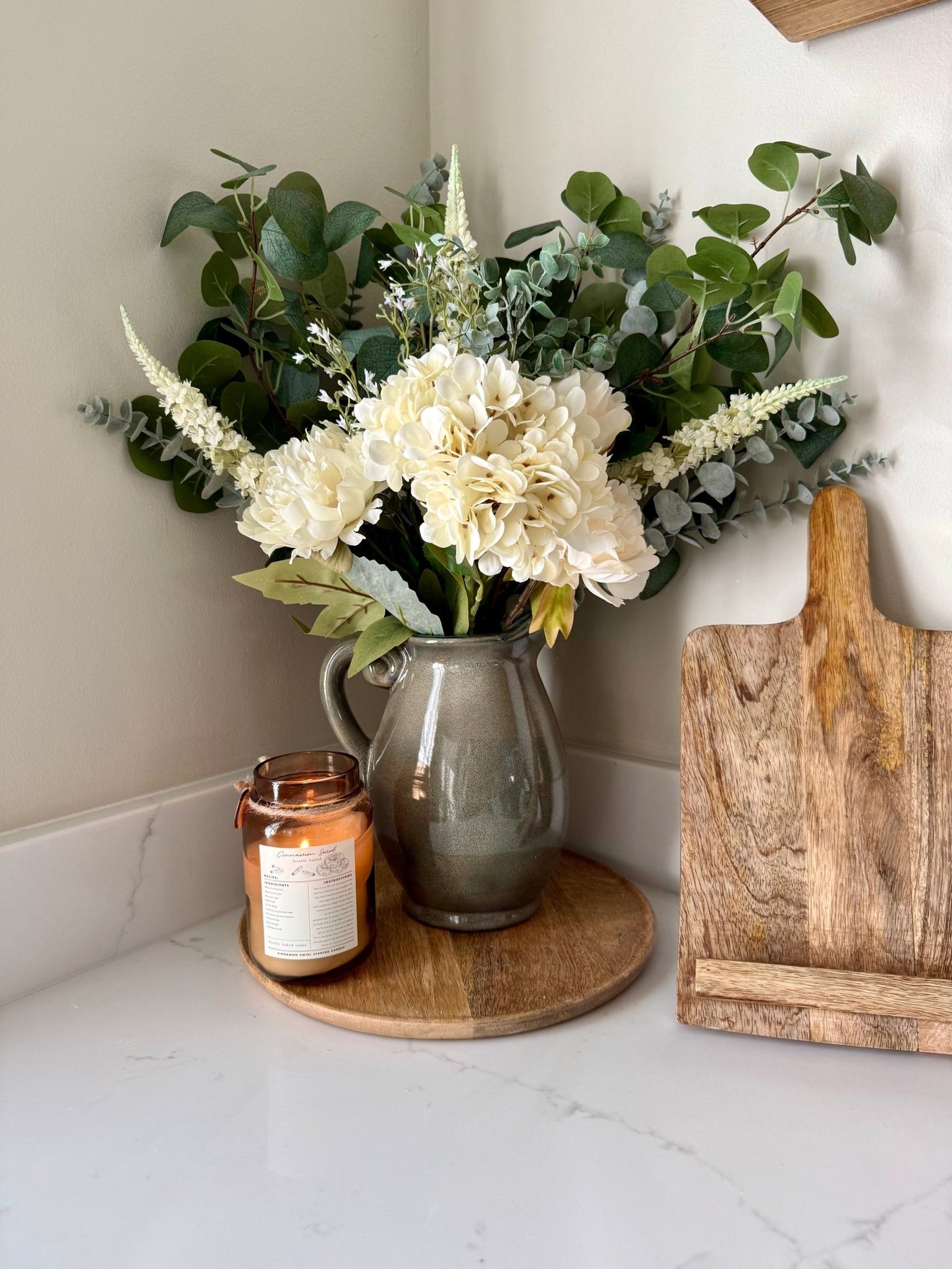 Charlotte White Faux Flower Bouquet – Hydrangea & Peony Arrangement | Elegant Wedding Bouquet | Neutral Home Decor | Eucalyptus Stems - NalaWillowCo