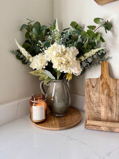 Charlotte White Faux Flower Bouquet – Hydrangea & Peony Arrangement | Elegant Wedding Bouquet | Neutral Home Decor | Eucalyptus Stems - NalaWillowCo