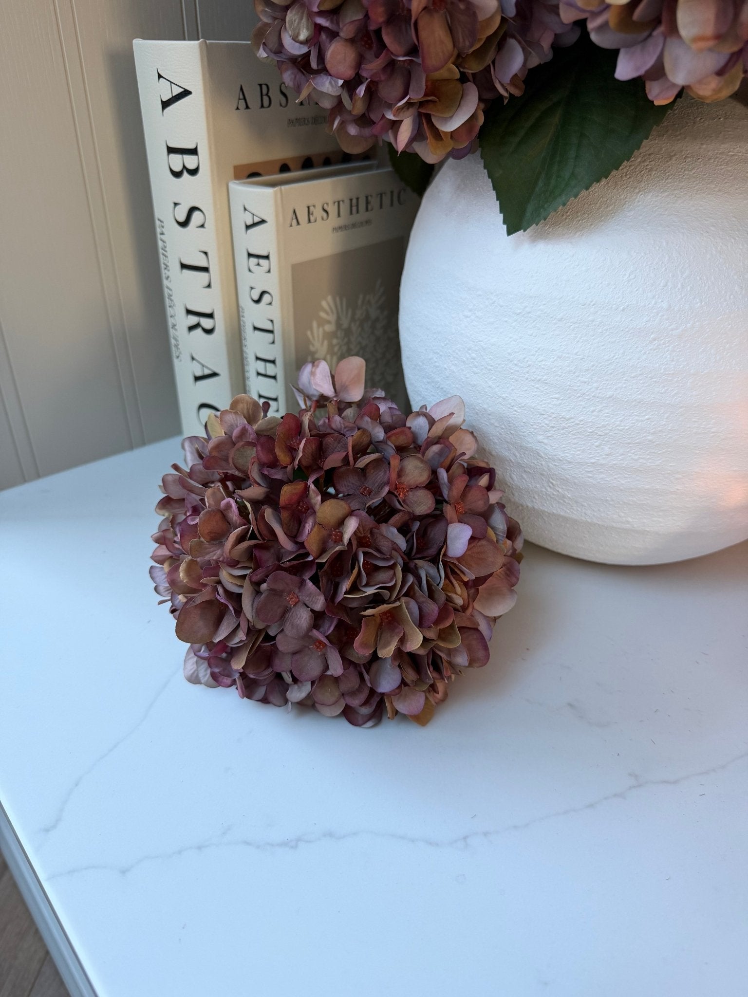Coffee Brown Faux Hydrangea Stems - NalaWillowCo