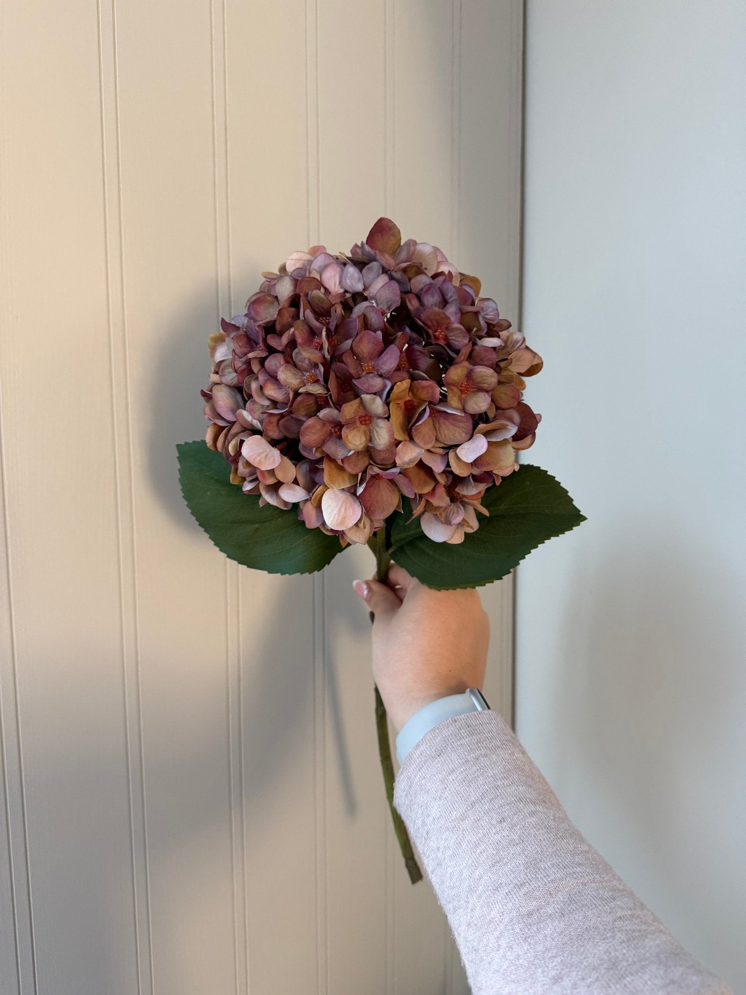 Coffee Brown Faux Hydrangea Stems - NalaWillowCo