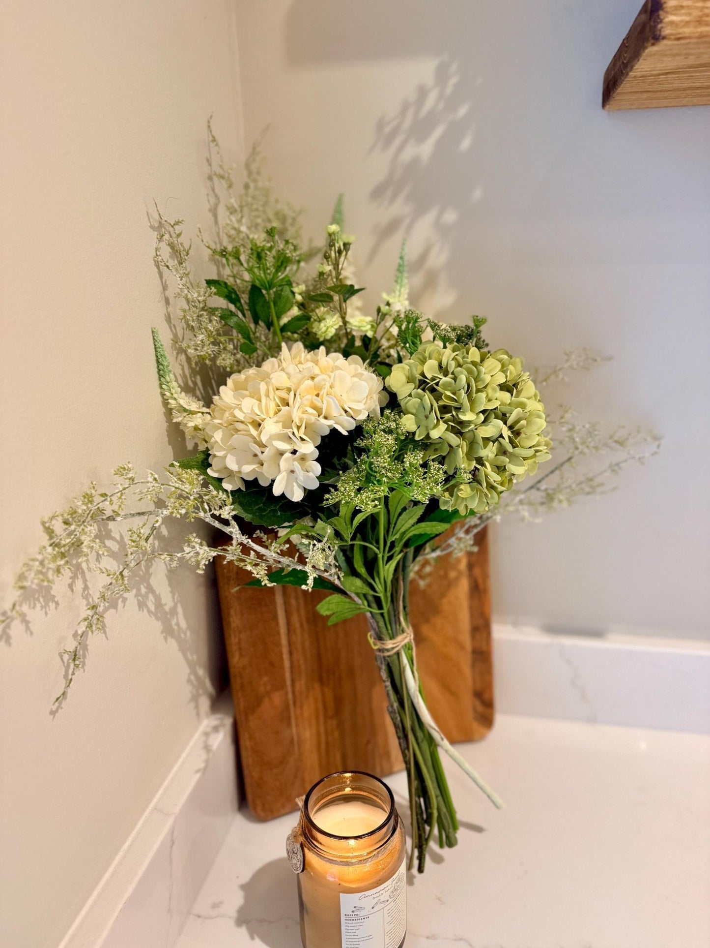 Daphne Handmade Faux Flower Arrangement | Luxury White & Green Hydrangea Bouquet - NalaWillowCo