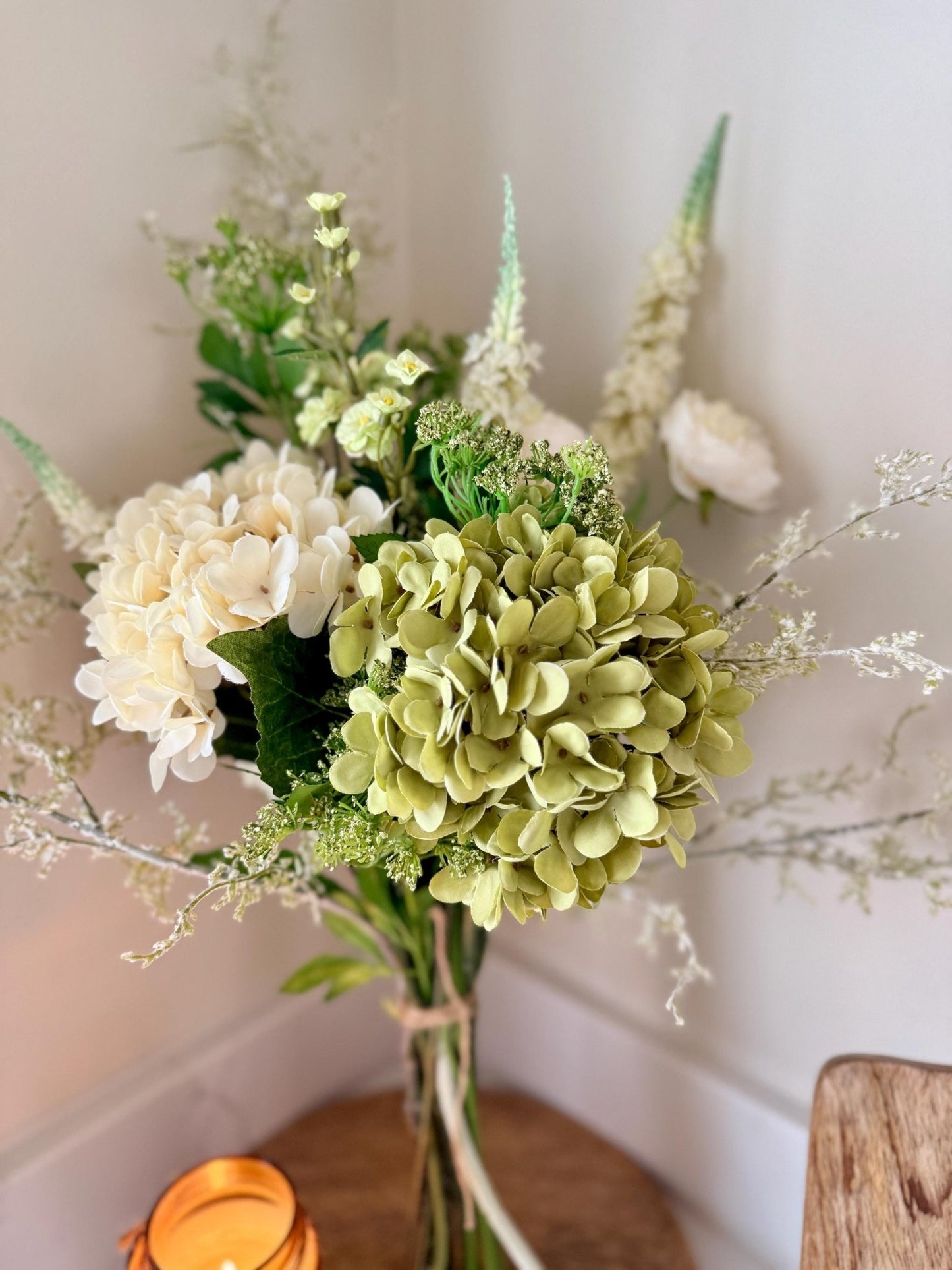 Daphne Handmade Faux Flower Arrangement | Luxury White & Green Hydrangea Bouquet - NalaWillowCo