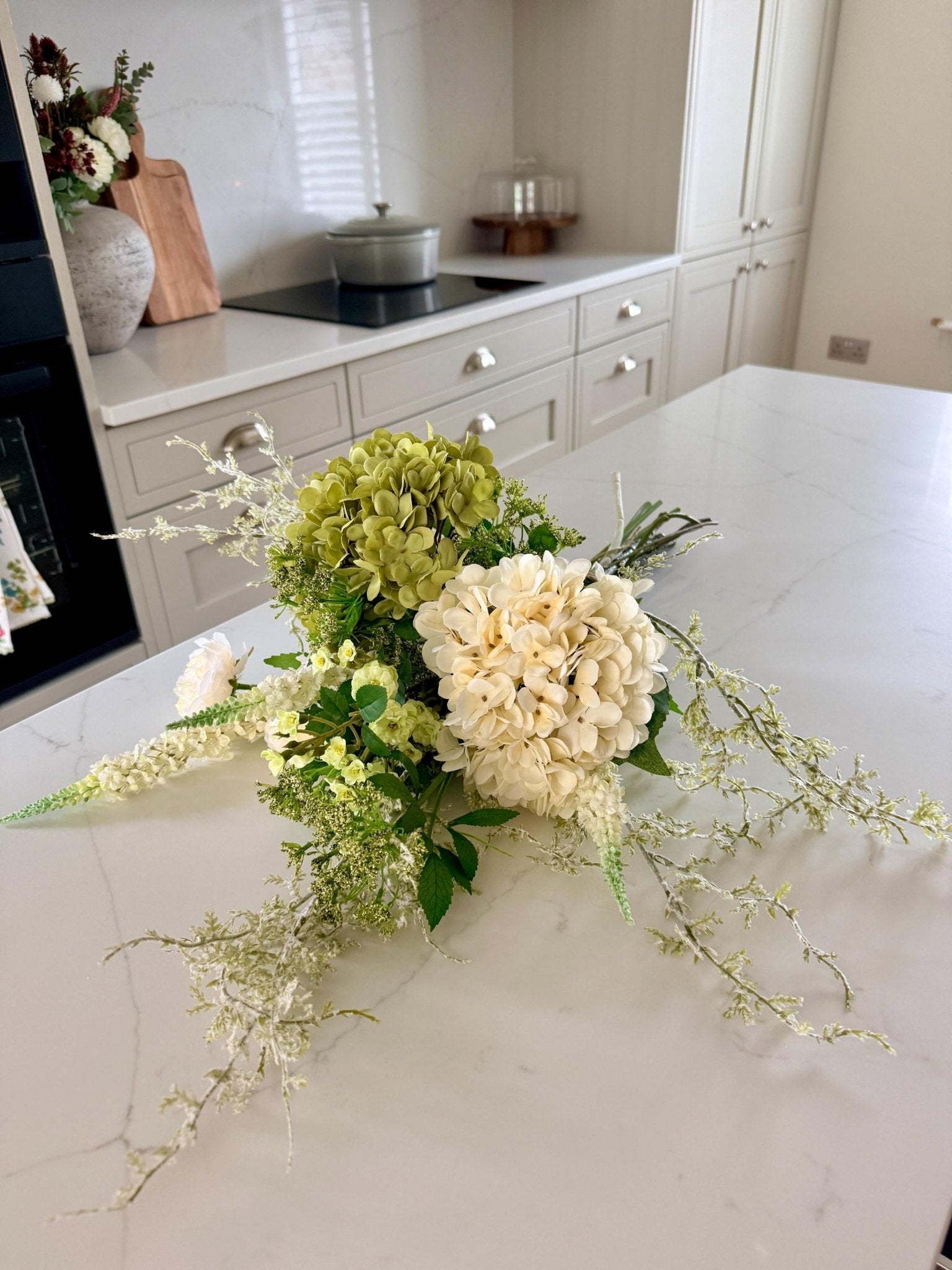 Daphne Handmade Faux Flower Arrangement | Luxury White & Green Hydrangea Bouquet - NalaWillowCo