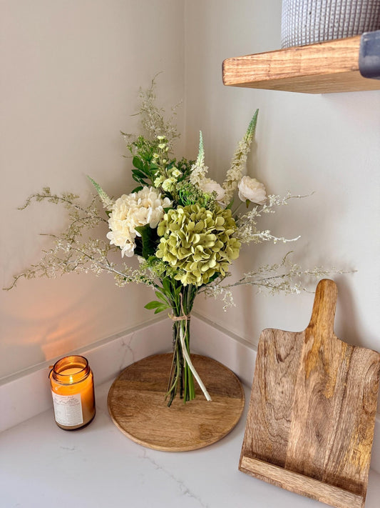Daphne Handmade Faux Flower Arrangement | Luxury White & Green Hydrangea Bouquet - NalaWillowCo