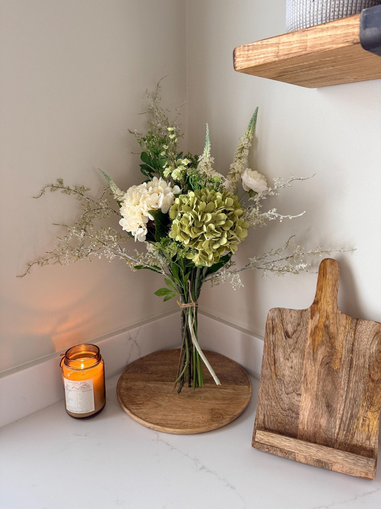 Daphne Handmade Faux Flower Arrangement | Luxury White & Green Hydrangea Bouquet - NalaWillowCo