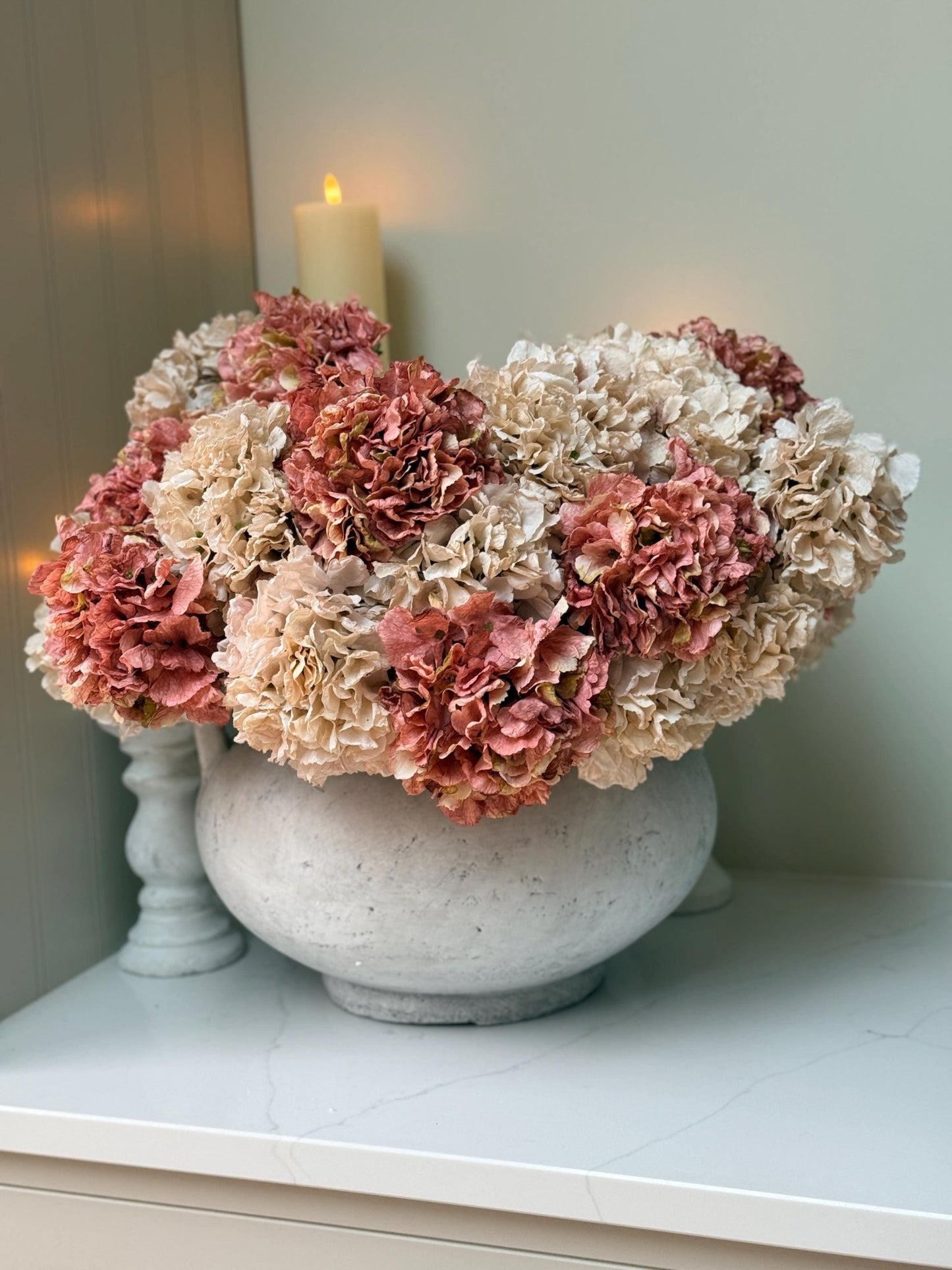 Dried Dusky Pink Artificial Hydrangea Stems - NalaWillowCo