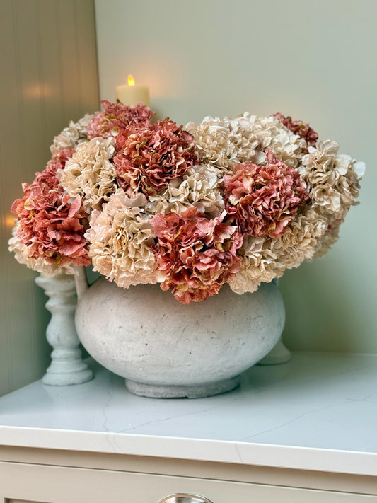 Dried Look Blush and Dusky Pink Artificial Hydrangea Stems - NalaWillowCo