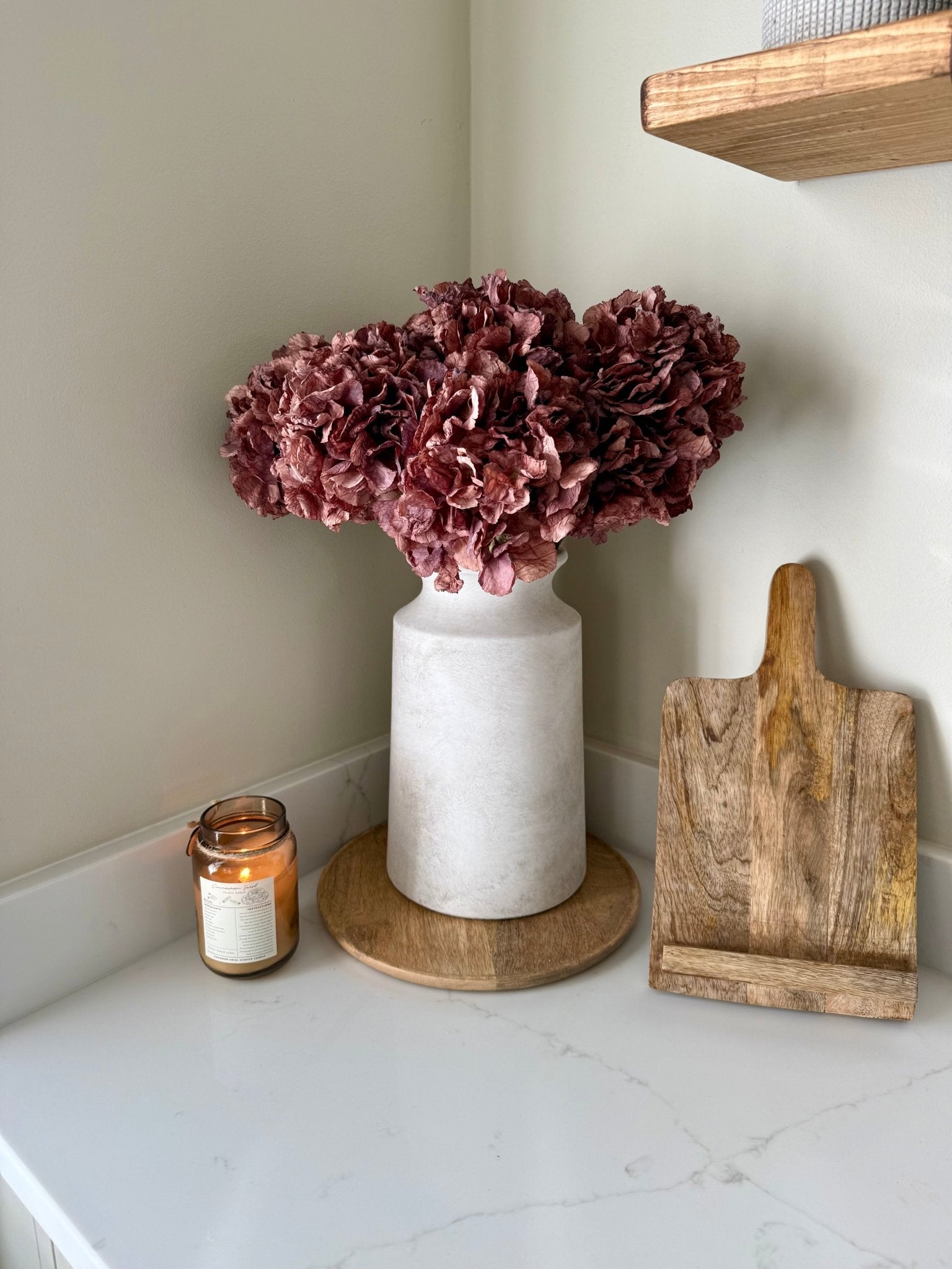 Dried Mocha Pink Artificial Hydrangea Stems - NalaWillowCo