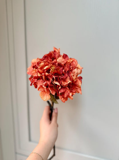 Dried Orange Artificial Hydrangea Stems | Silk Faux Flowers - NalaWillowCo