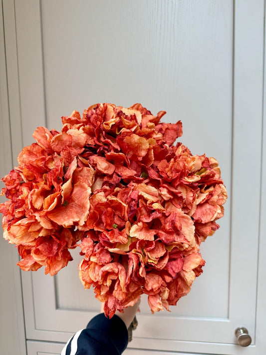 Dried Orange Artificial Hydrangea Stems | Silk Faux Flowers - NalaWillowCo