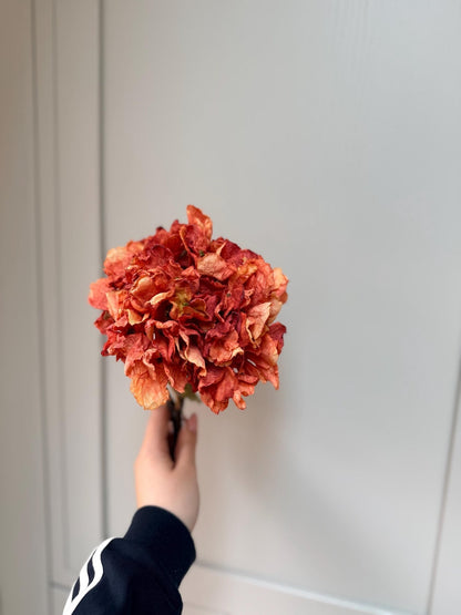 Dried Orange Artificial Hydrangea Stems | Silk Faux Flowers - NalaWillowCo