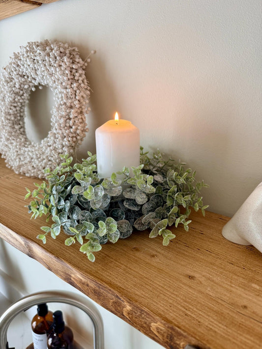 Eucalyptus Candle Wreath Autumn Winter Decor - Medium - NalaWillowCo