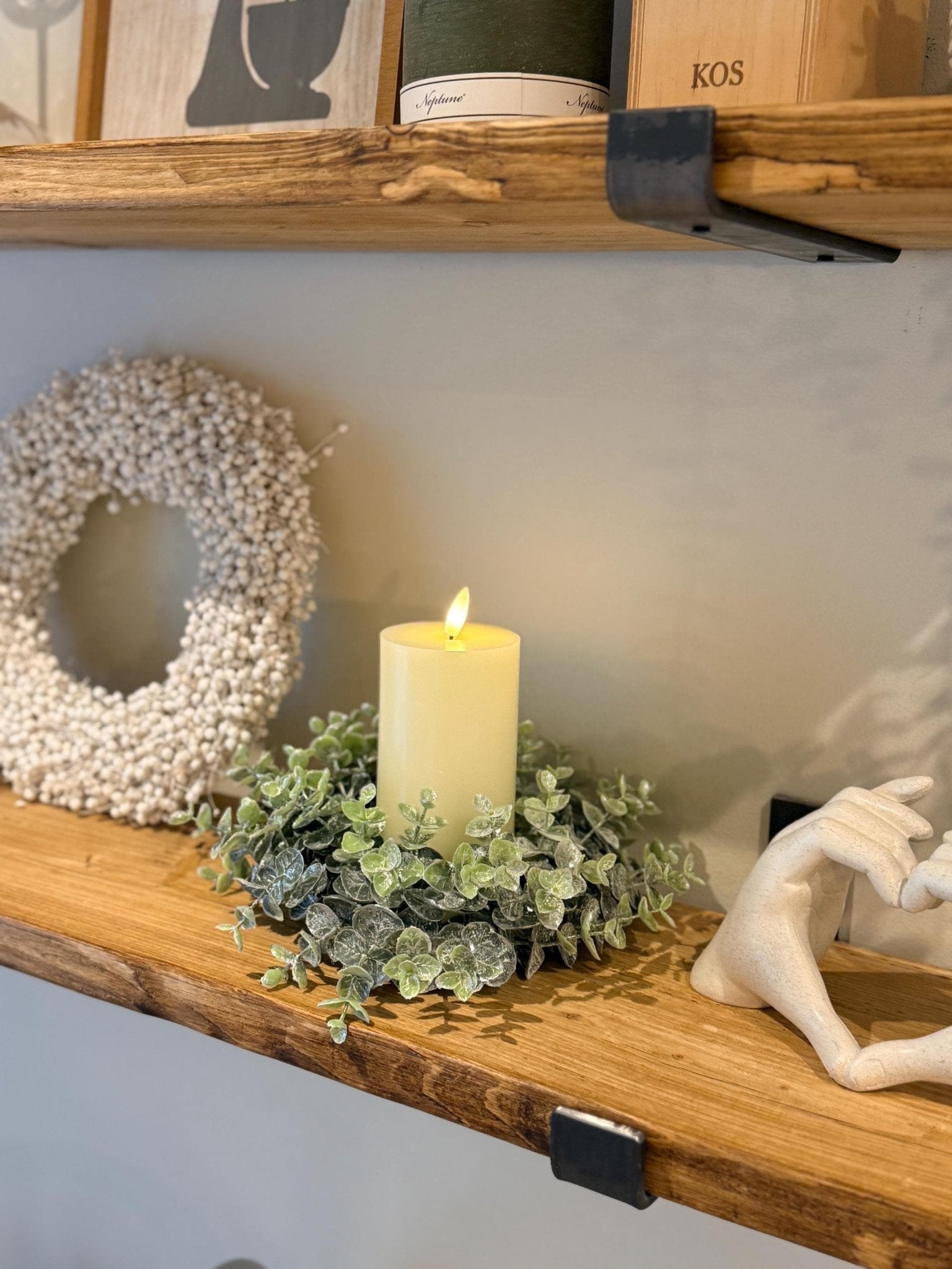 Eucalyptus Candle Wreath Autumn Winter Decor - Medium - NalaWillowCo