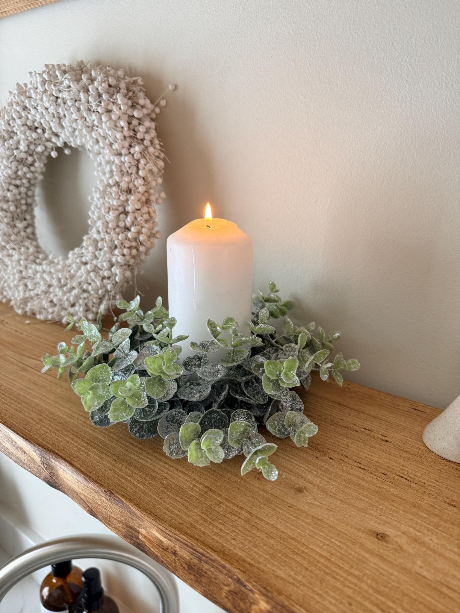 Eucalyptus Candle Wreath Autumn Winter Decor - Small - NalaWillowCo