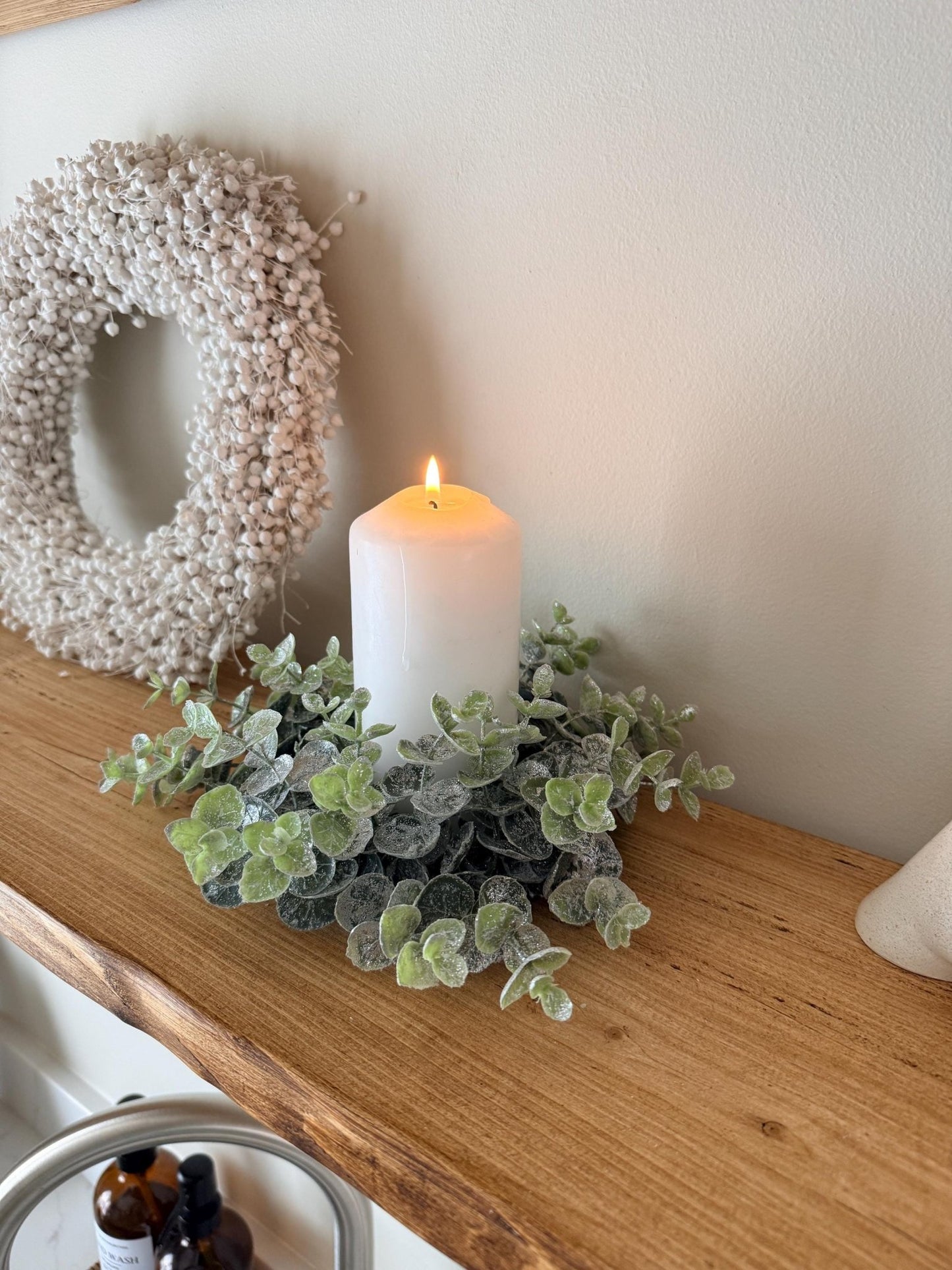 Eucalyptus Candle Wreath Autumn Winter Decor - Small - NalaWillowCo