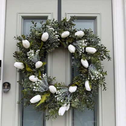 Extra Large 55cm Handmade White Tulip & Gyp Wreath - NalaWillowCo