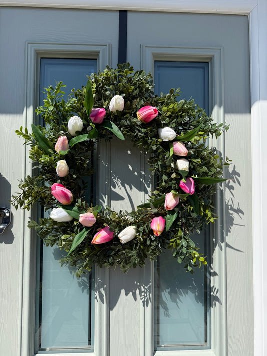 Extra Large 60cm Handmade Mixed Pink Tulip Wreath - NalaWillowCo