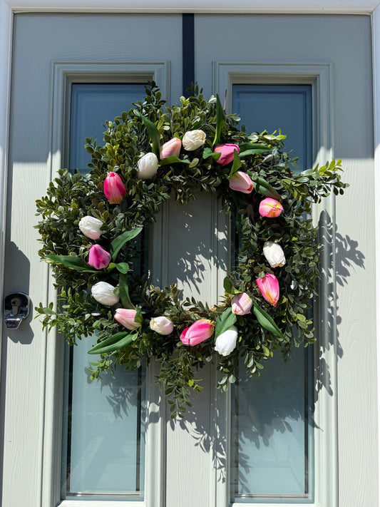 Extra Large 60cm Handmade Mixed Pink Tulip Wreath - NalaWillowCo