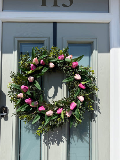 Extra Large 60cm Handmade Pink Tulip Wreath - NalaWillowCo