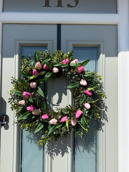 Extra Large 60cm Handmade Pink Tulip Wreath - NalaWillowCo