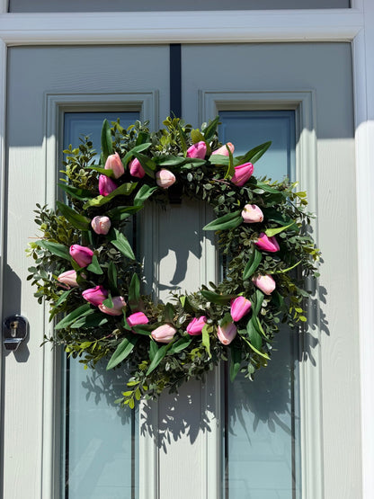 Extra Large 60cm Handmade Pink Tulip Wreath - NalaWillowCo
