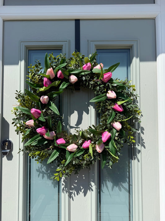 Extra Large 60cm Handmade Pink Tulip Wreath - NalaWillowCo
