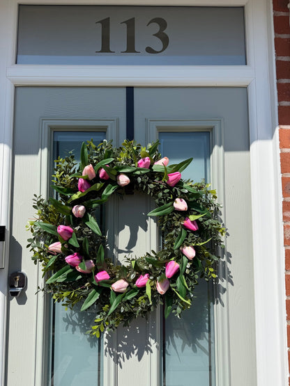 Extra Large 60cm Handmade Pink Tulip Wreath - NalaWillowCo