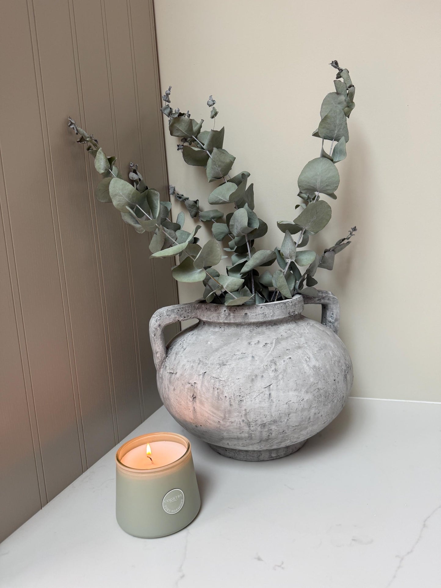 Rustic Stone Vase with Handles