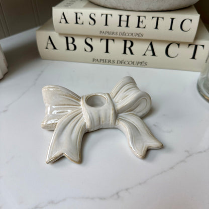 Handcrafted Ceramic Bow Candle Stick Holder - NalaWillowCo