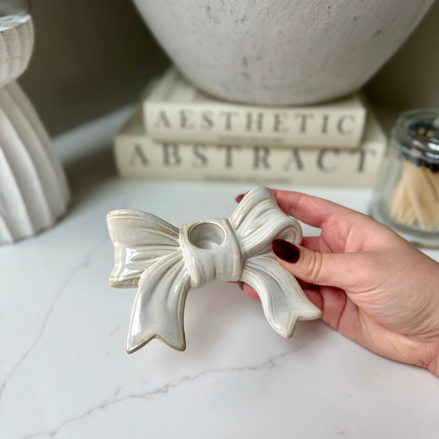 Handcrafted Ceramic Bow Candle Stick Holder - NalaWillowCo