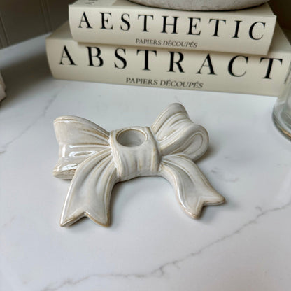 Handcrafted Ceramic Bow Candle Stick Holder - NalaWillowCo