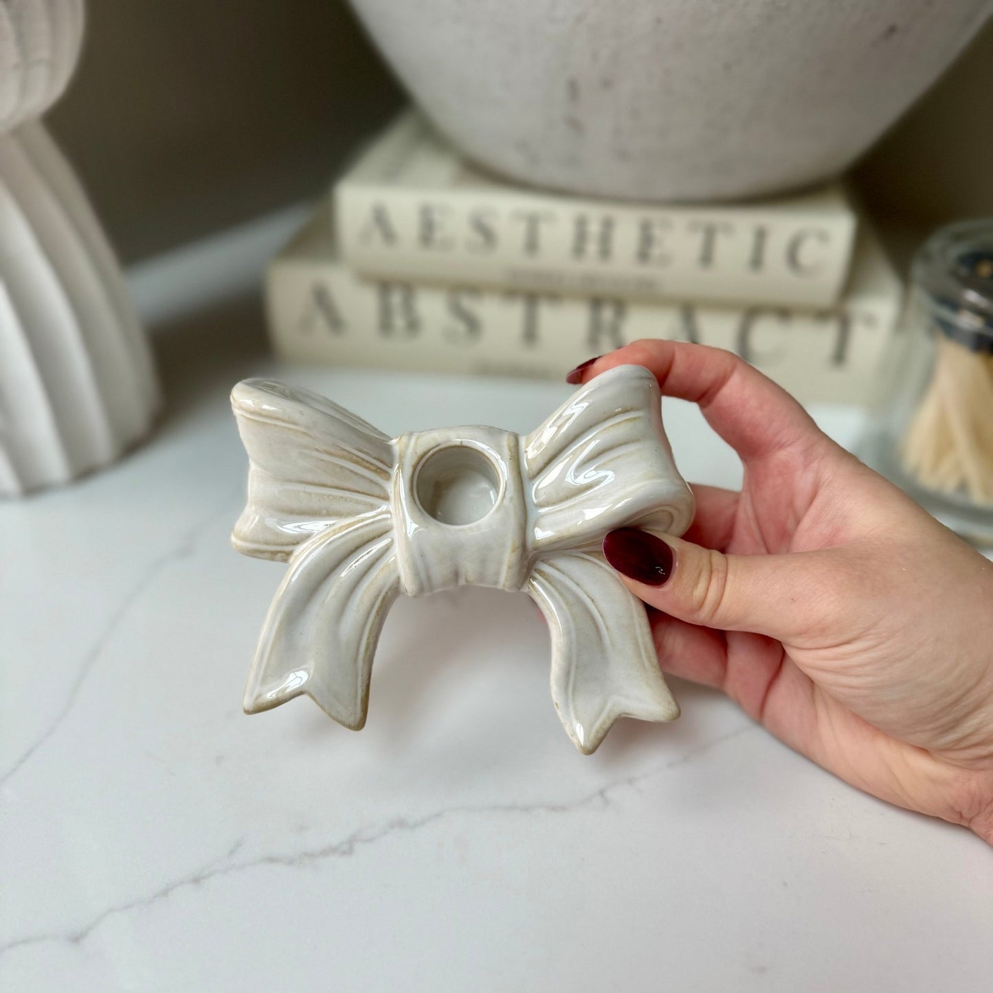 Handcrafted Ceramic Bow Candle Stick Holder - NalaWillowCo