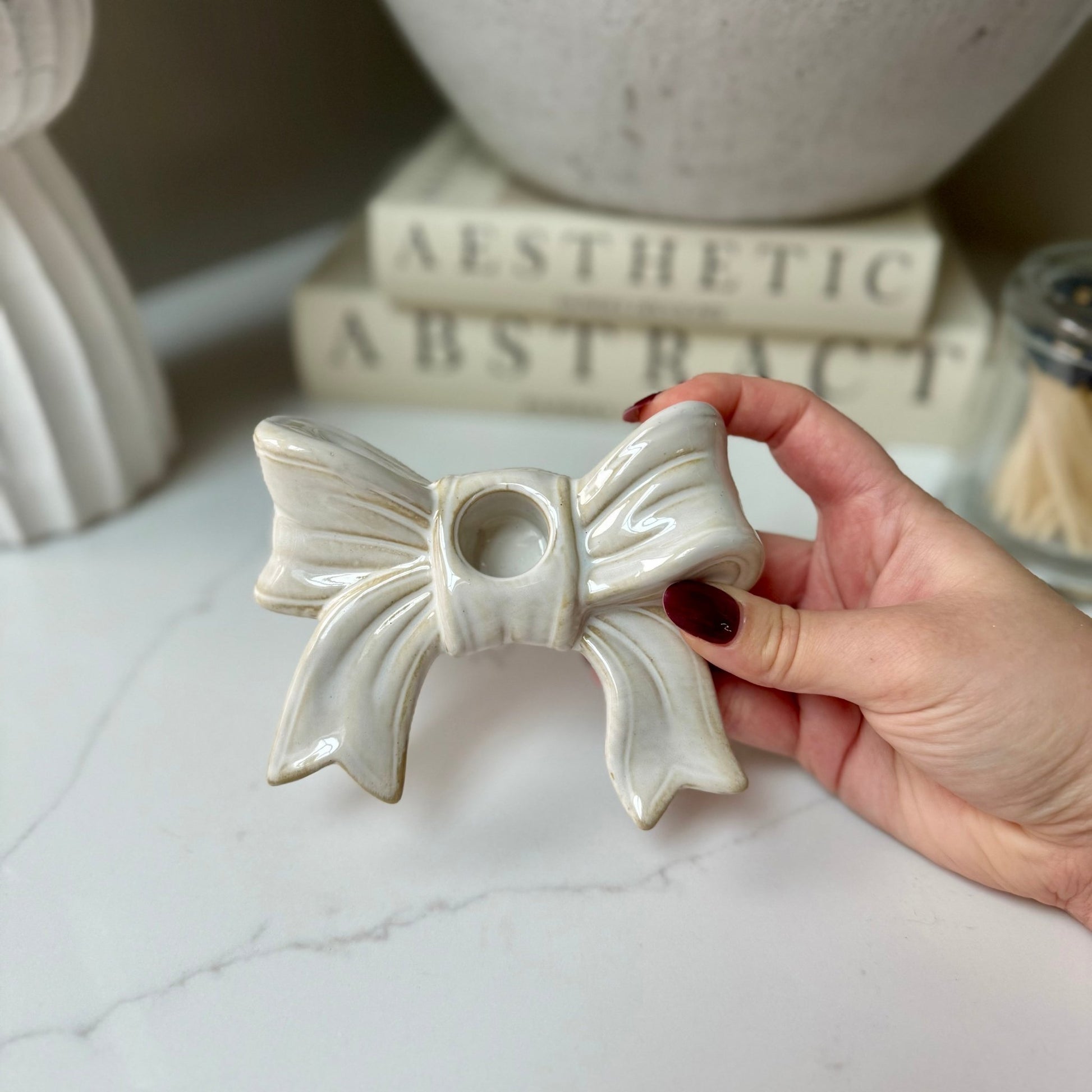 Handcrafted Ceramic Bow Candle Stick Holder - NalaWillowCo