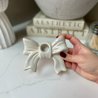 Handcrafted Ceramic Bow Candle Stick Holder - NalaWillowCo