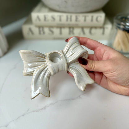 Handcrafted Ceramic Bow Candle Stick Holder - NalaWillowCo