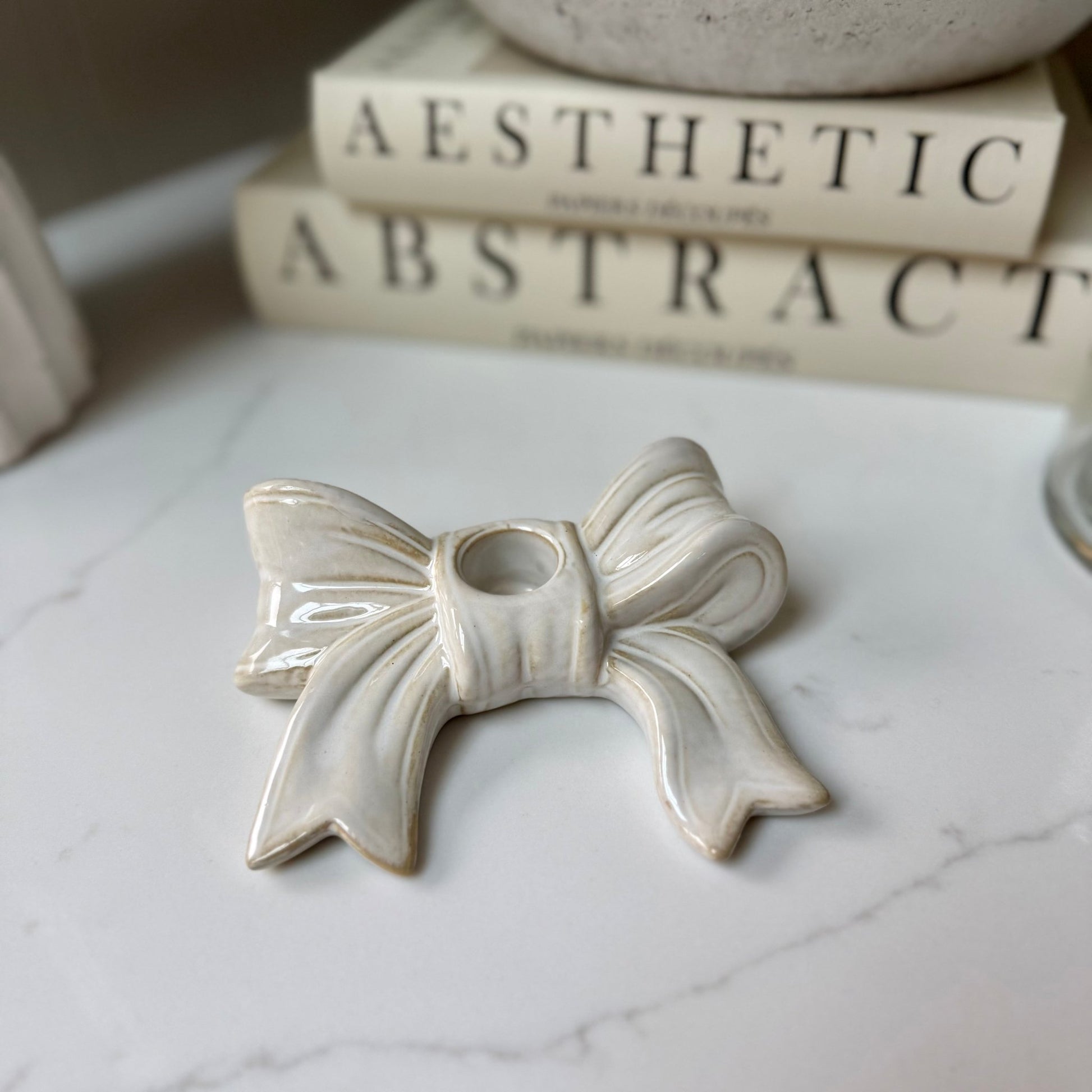 Handcrafted Ceramic Bow Candle Stick Holder - NalaWillowCo