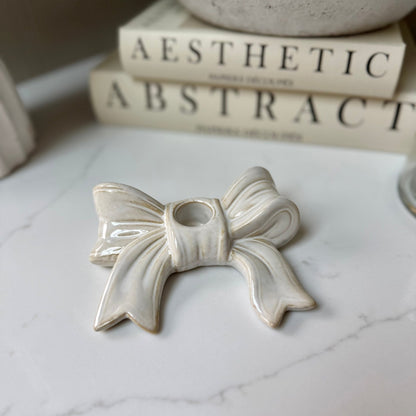 Handcrafted Ceramic Bow Candle Stick Holder - NalaWillowCo