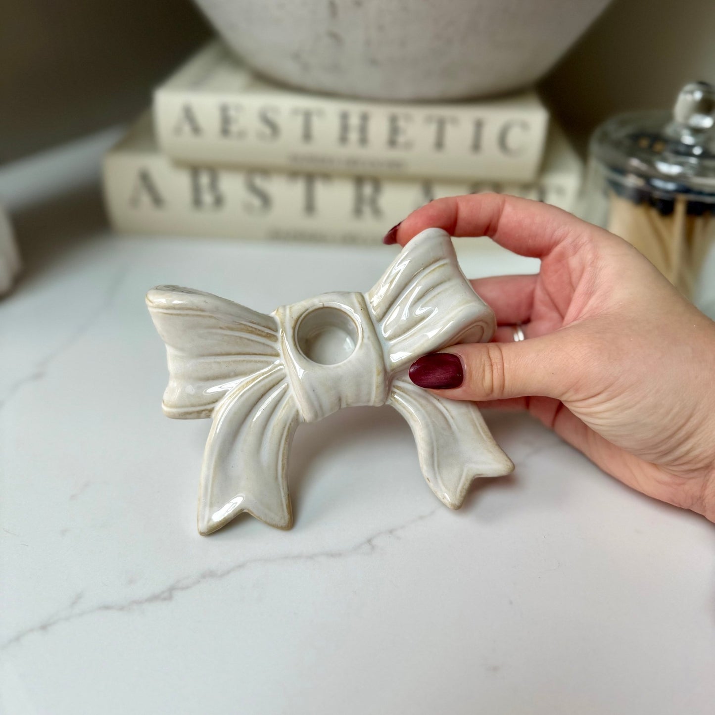 Handcrafted Ceramic Bow Candle Stick Holder - NalaWillowCo